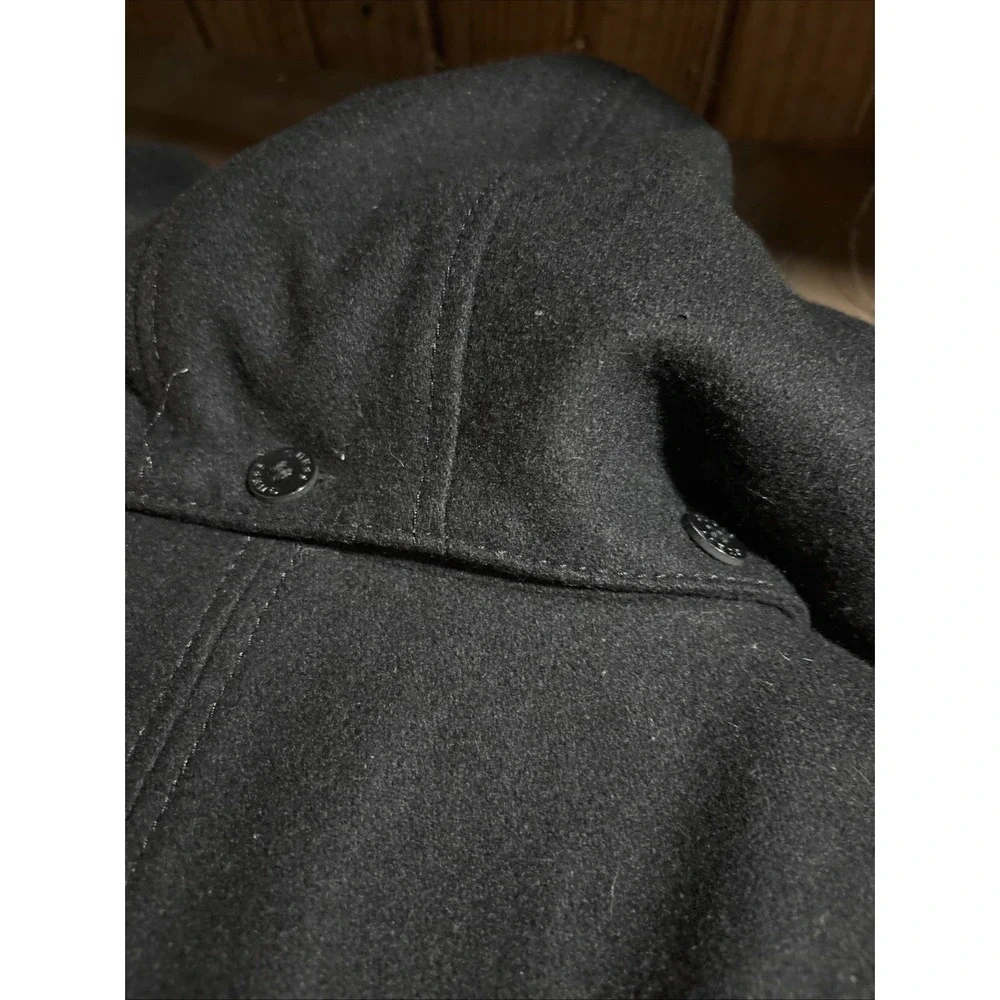 Guess Pea Coat womens Large Y2K Wool Blend Toggle Zipper Removable Hood Black